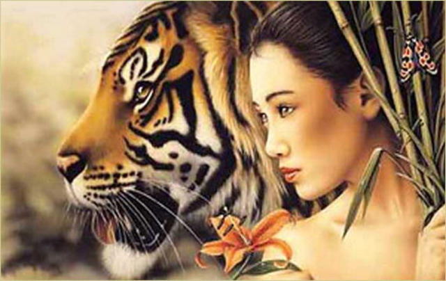 Оригинал вышивки «Девушка и тигр»